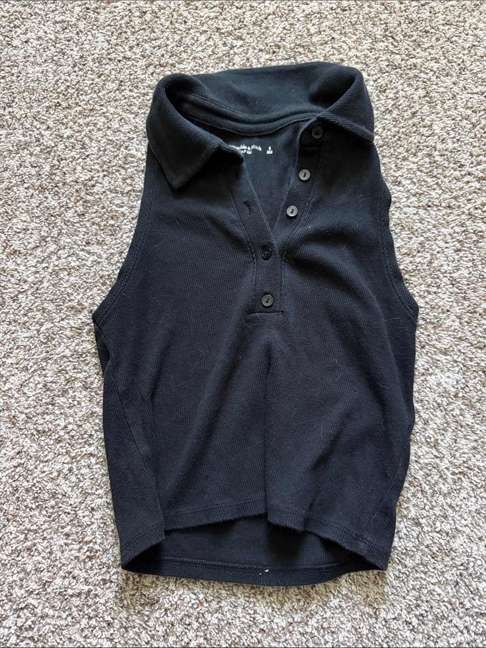 Abercrombie & Fitch Black Sleeveless Polo Crop Top